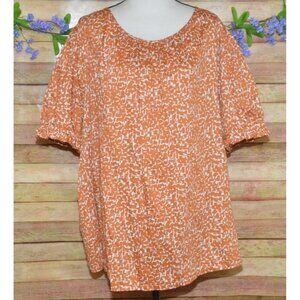 Ava & Viv Womens Burnt Orange Balloon Short Sleeve Pleated Blouse Plus Size 3X